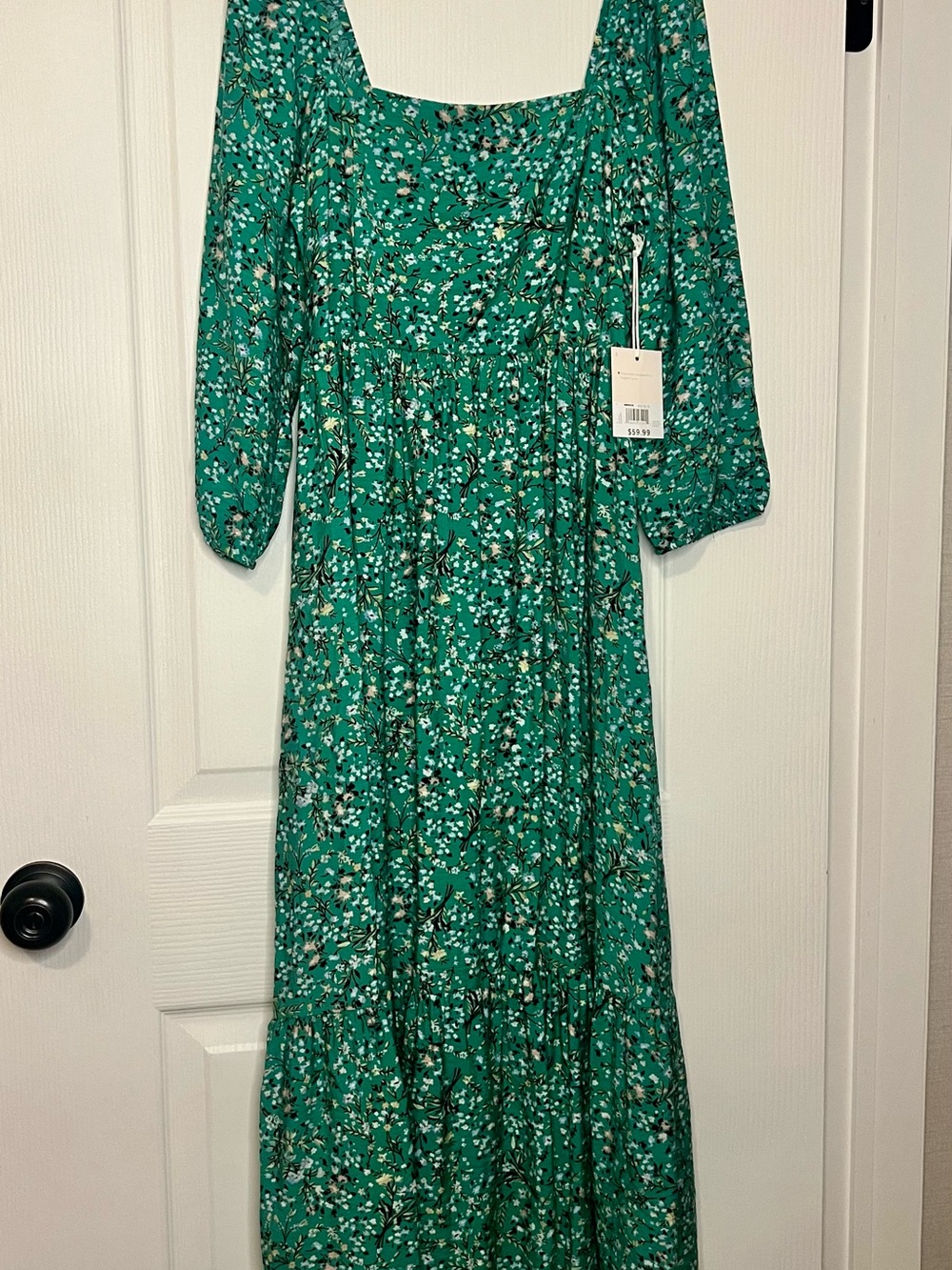 LC Lauren Conrad Green Floral Square-Neck Maxi Dress